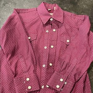 Kids Burgundy Patterned Button Down Shirt